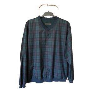 Mens Peabody Reversible Pullover Jacket Shirt w Pockets Green and Navy Plaid XL